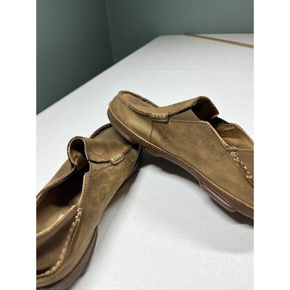 Olukai Men's Moloa Waxed Leather Slip On Loafer Shoes Brown Size 8.5 - Picture 7 of 7